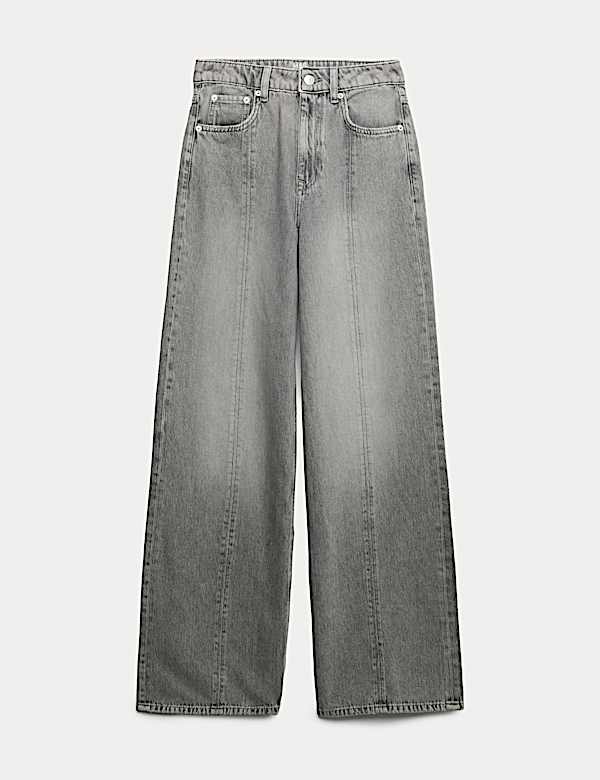Mid Rise Seam Front Wide Leg Jeans - AL