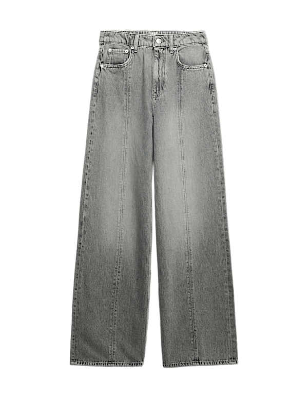 Mid Rise Seam Front Wide Leg Jeans
