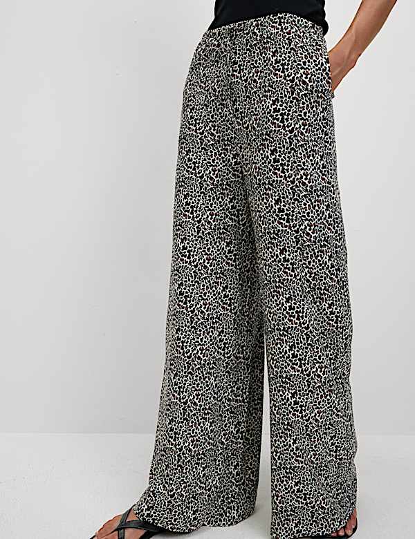 Twill Printed High Waisted Wide Leg Trousers - PT
