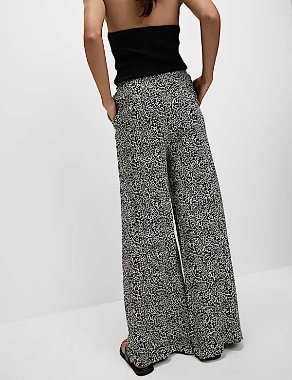 Twill Printed High Waisted Wide Leg Trousers - PT