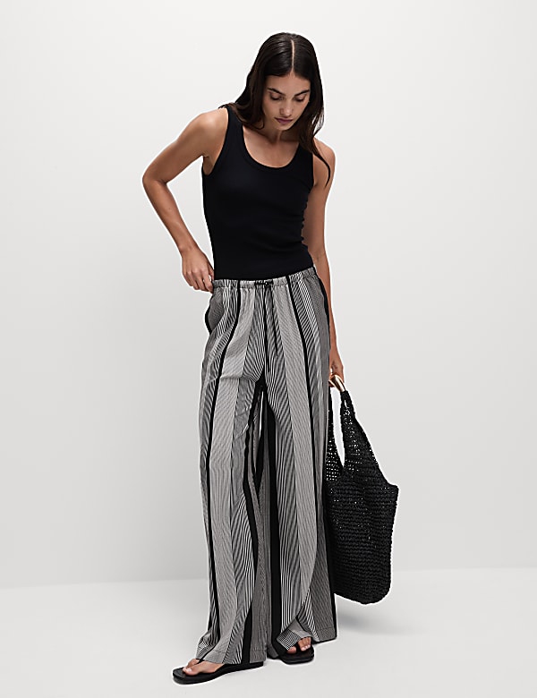 Twill Printed High Waisted Wide Leg Trousers - JO