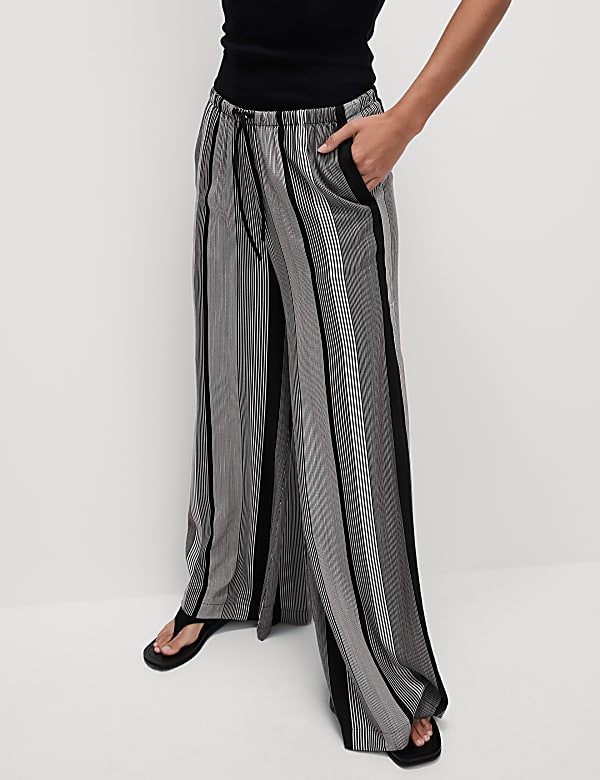 Twill Printed High Waisted Wide Leg Trousers - JO