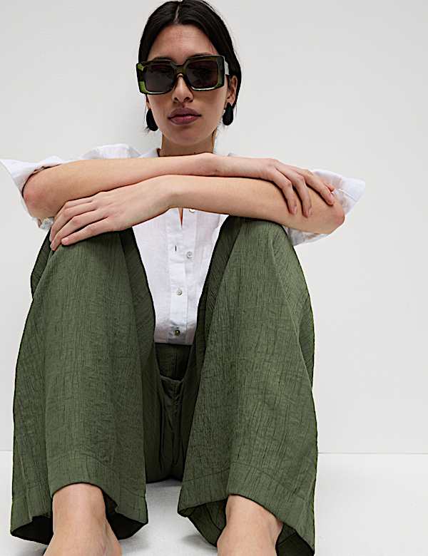 Viscose Rich Crinkle Elasticated Waist Wide Leg Trousers