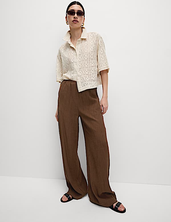 Viscose Rich Crinkle Elasticated Waist Wide Leg Trousers - LT