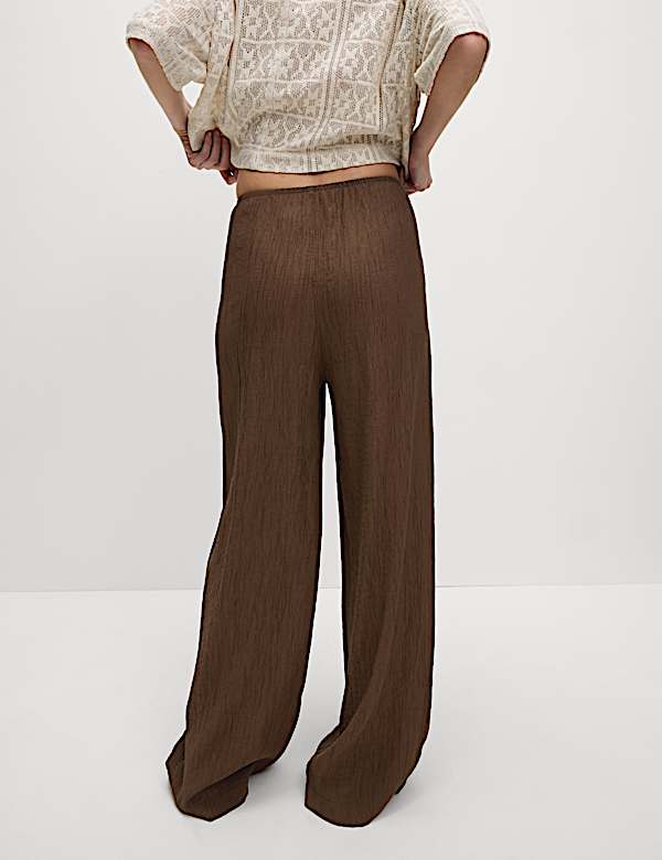 Viscose Rich Crinkle Elasticated Waist Wide Leg Trousers