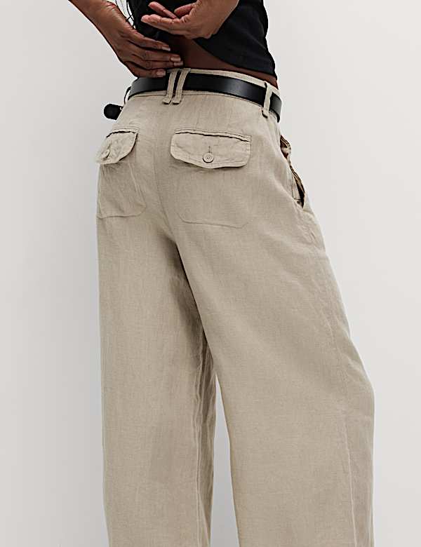 M and s wide leg linen trousers cheap