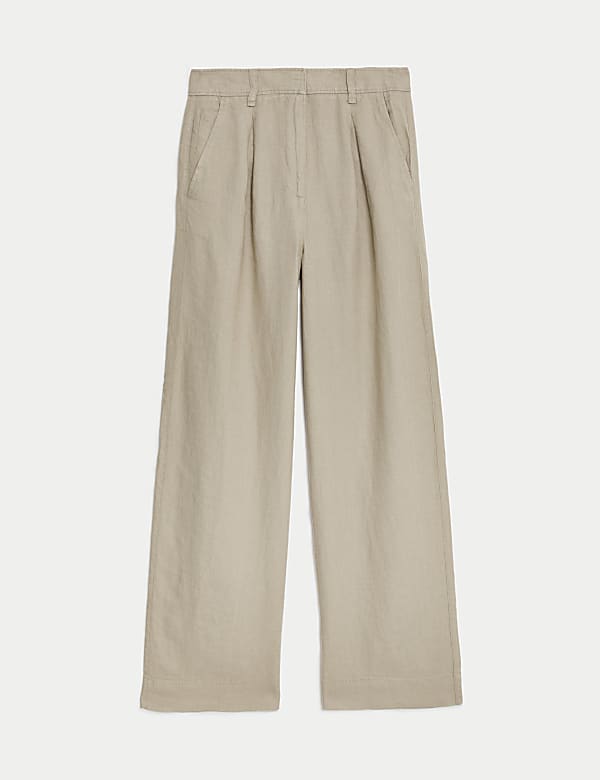 Marks Spencer Pure Linen Wide Leg Trousers Natural Beige 22 SHT