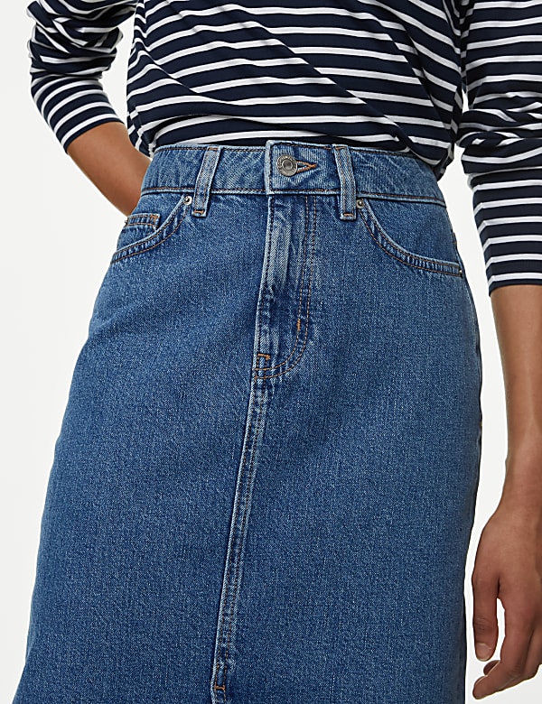 Denim Split Front Knee Length Skirt - NZ