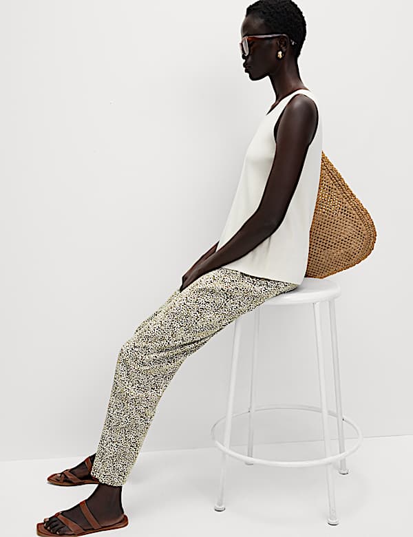 Pantalon coupe fuselée à taille haute 100 % sergé imprimé - LU