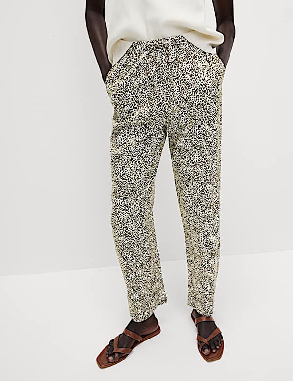 Pantalon coupe fuselée à taille haute 100 % sergé imprimé - LU