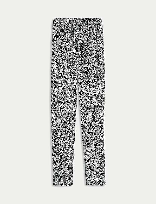 Broek van zuiver twill met toelopende pijpen, hoge taille en print - NL