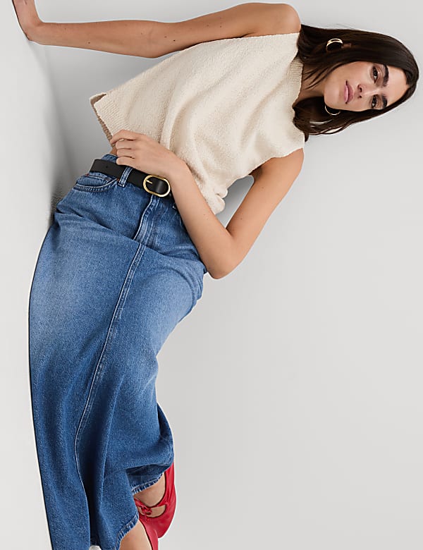 Denim Maxi A-Line Skirt - DK