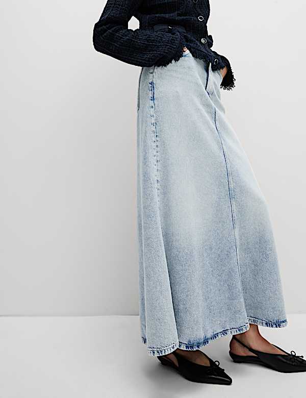 Denim Maxi A-Line Skirt - BN