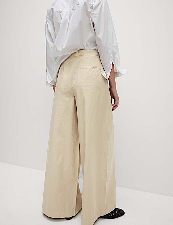 Pure Cotton Pleated Wide Leg Chinos - JO