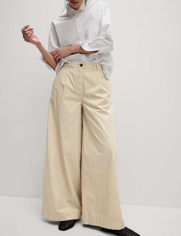 Pure Cotton Pleated Wide Leg Chinos - HR