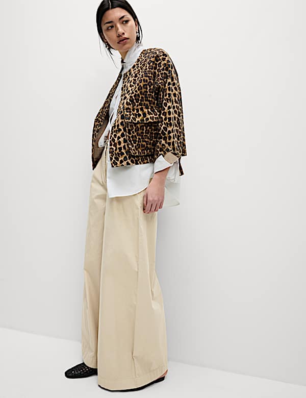 Pure Cotton Pleated Wide Leg Chinos - HR