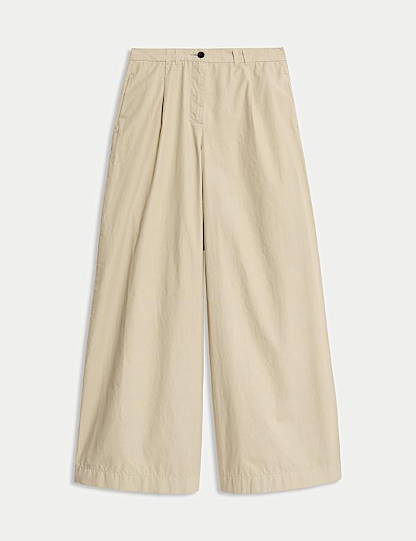 Pure Cotton Pleated Wide Leg Chinos - HR