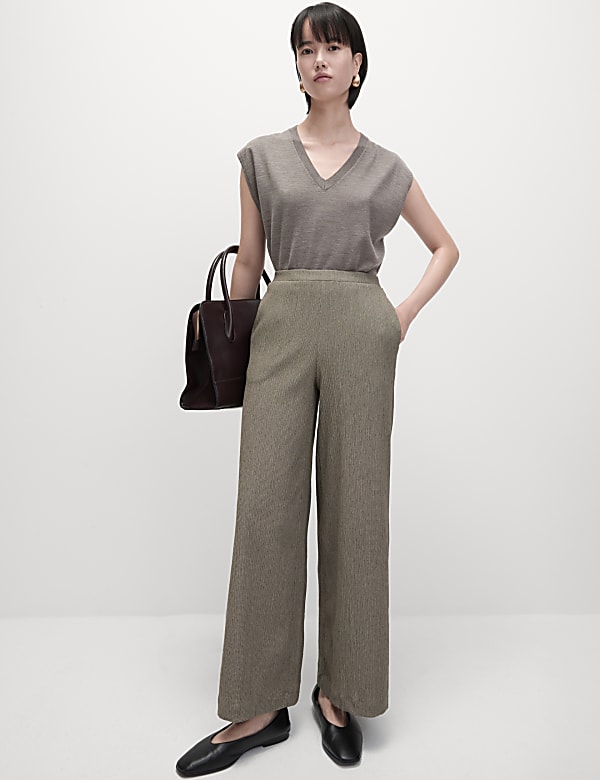 Textured Wide Leg Trousers - JP