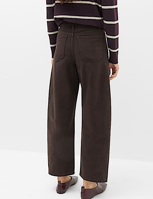 Pure Cotton High Waisted Barrel Leg Cropped Trousers - US
