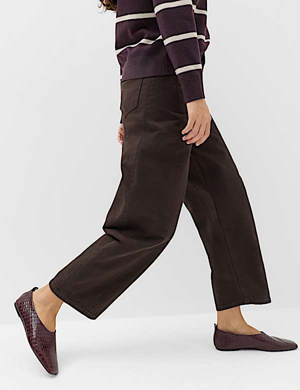 Pure Cotton High Waisted Barrel Leg Cropped Trousers - US