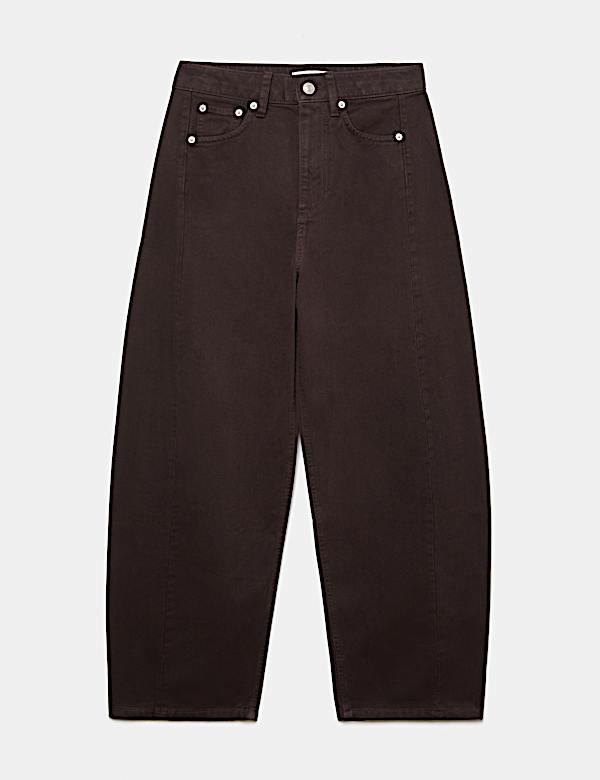 Pure Cotton High Waisted Barrel Leg Cropped Trousers - US