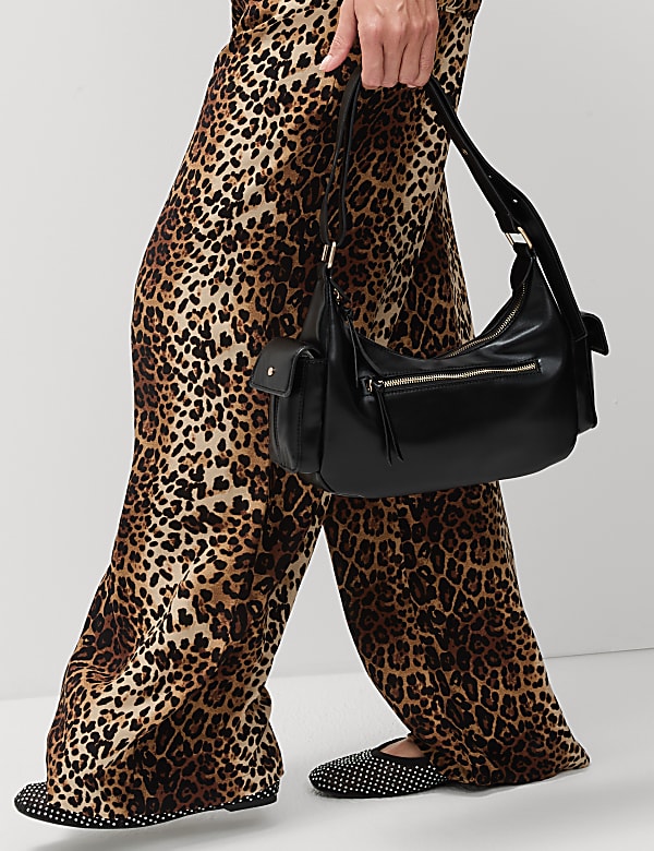 Animal Print Drawstring Wide Leg Trousers - HR
