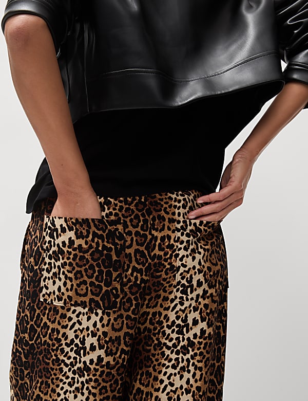Animal Print Drawstring Wide Leg Trousers - ES
