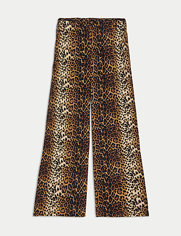 Animal Print Drawstring Wide Leg Trousers - ES