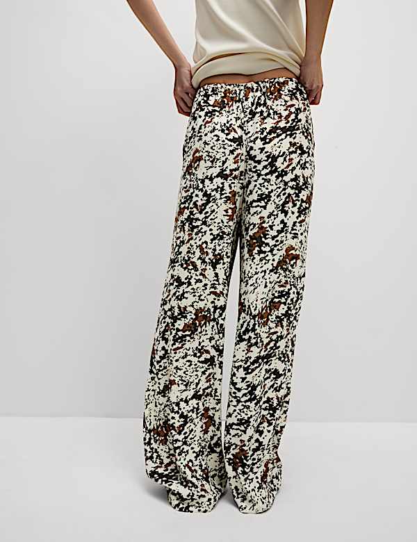 Animal Print Drawstring Wide Leg Trousers