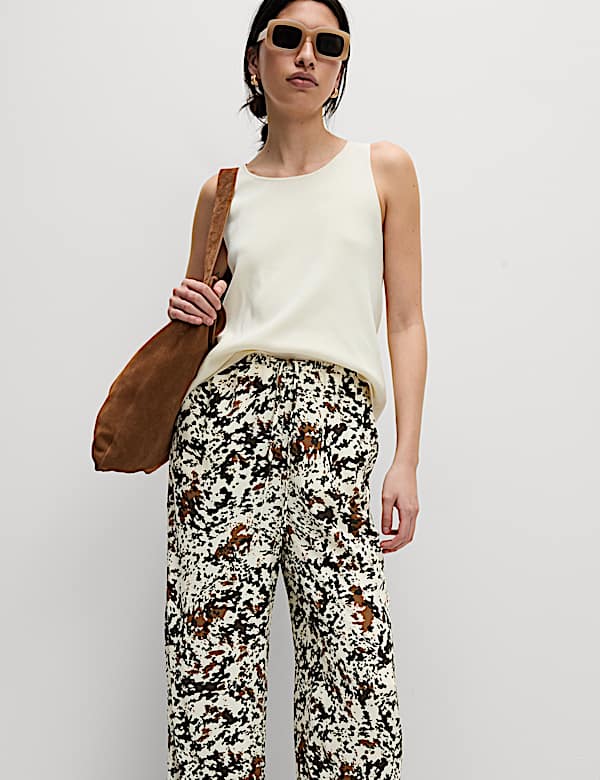 Animal Print Drawstring Wide Leg Trousers
