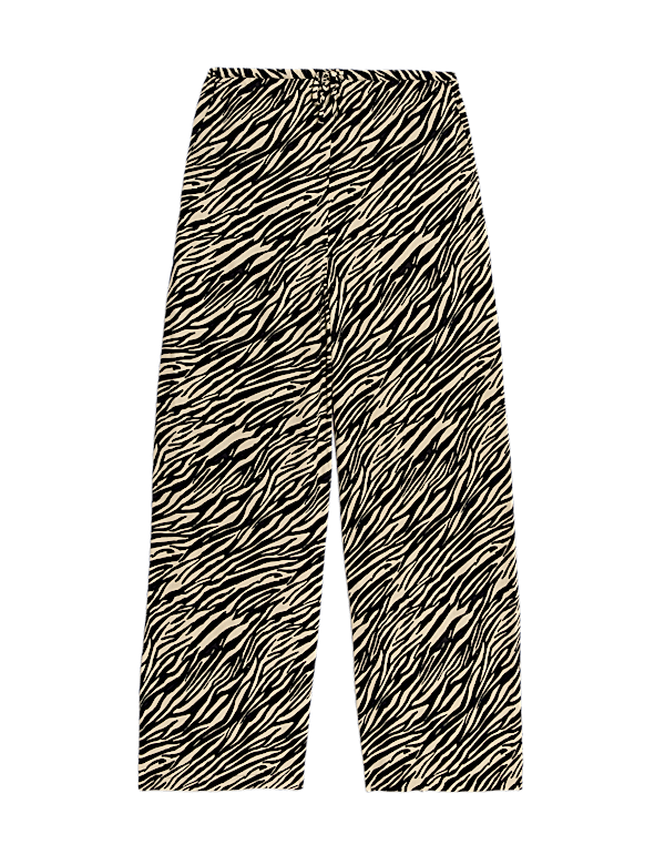 Animal Print Drawstring Wide Leg Trousers