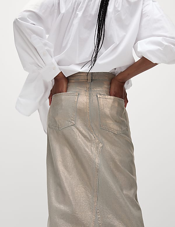 Denim Foil Metallic Maxi Skirt - CA