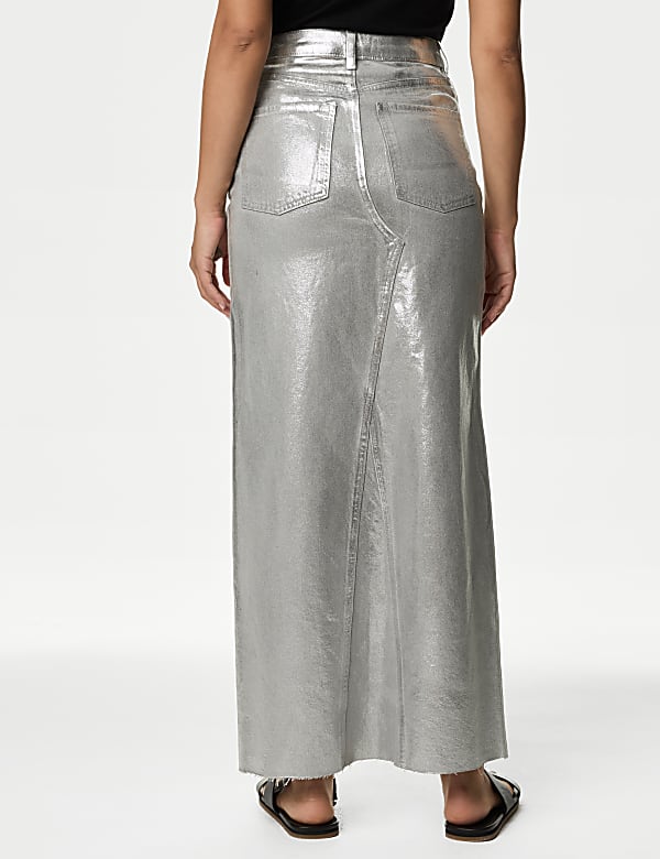 Denim Foil Metallic Maxi Skirt