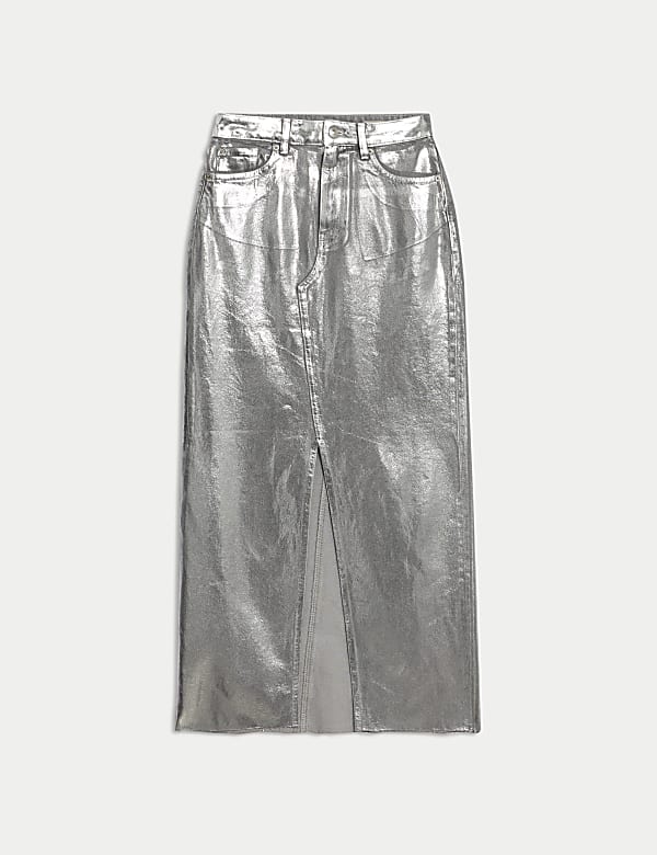 Denim Foil Metallic Maxi Skirt - CA