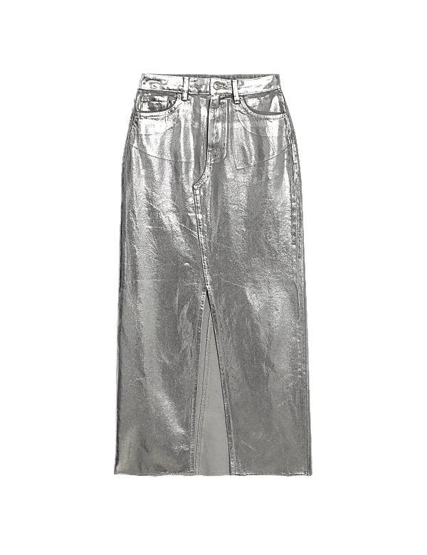 Denim Foil Metallic Maxi Skirt