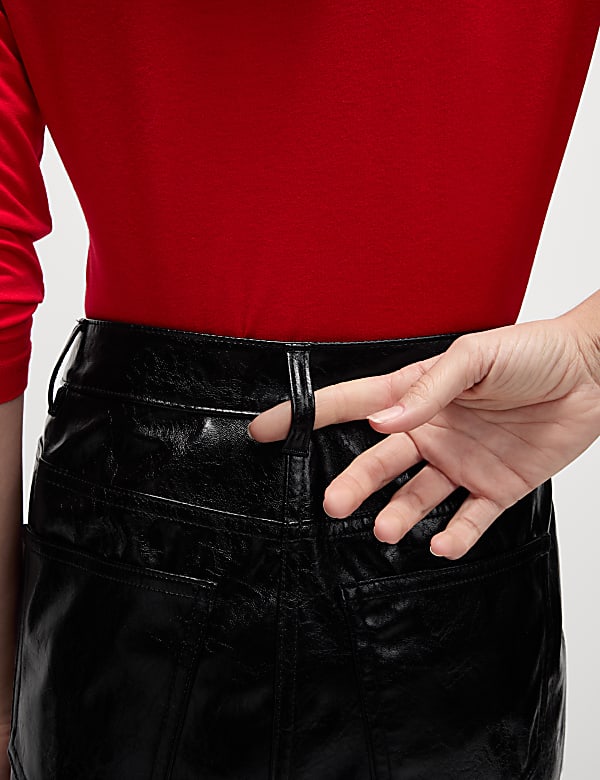 Vinyl Knee Length A-Line Skirt - BE