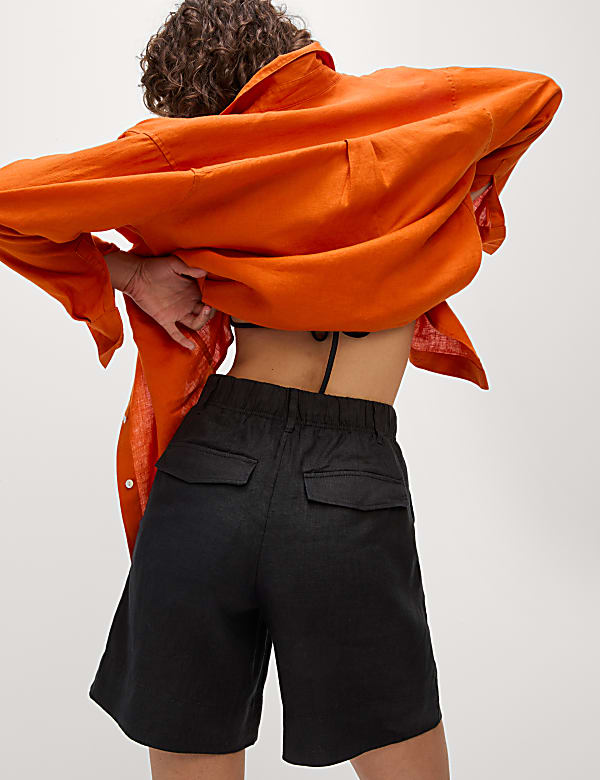 Hoch geschnittene Shorts aus reinem Leinen - DE