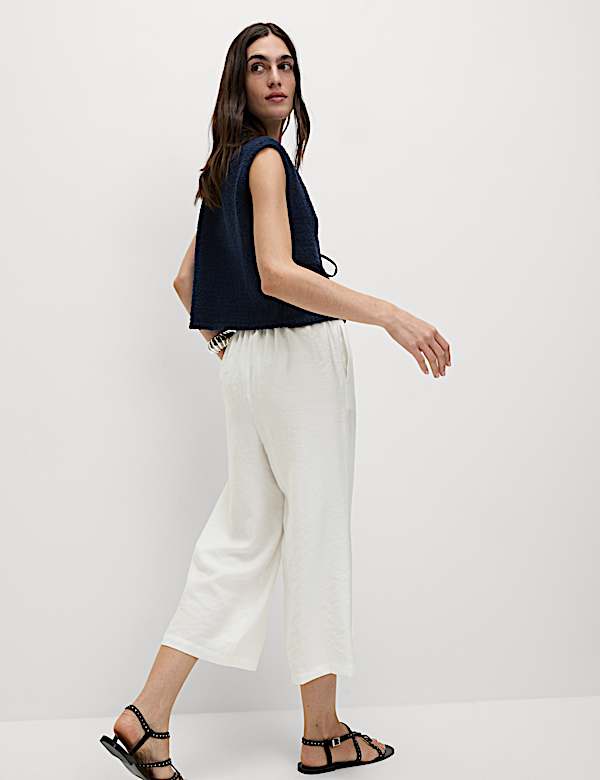 Lyocell Rich Wide Leg Cropped Trousers - SE