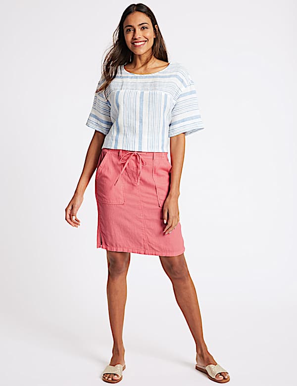 Linen Rich Elasticated Waist Mini Skirt