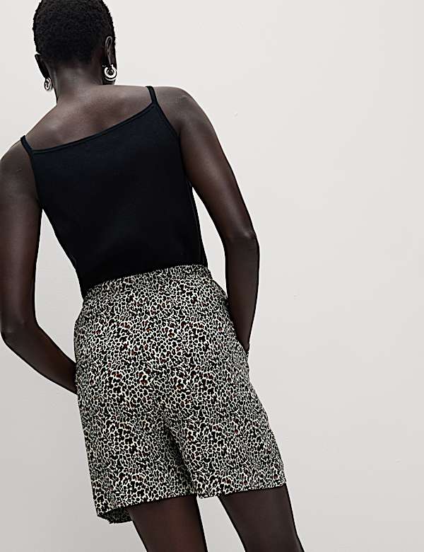 Pantalones cortos de cintura alta 100 % sarga estampados - US