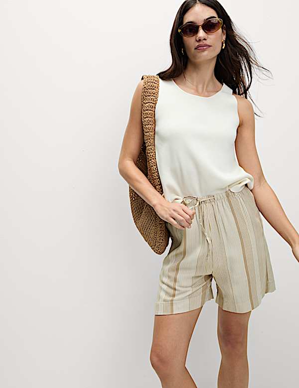 Printed Pure Twill High Waisted Shorts - CH