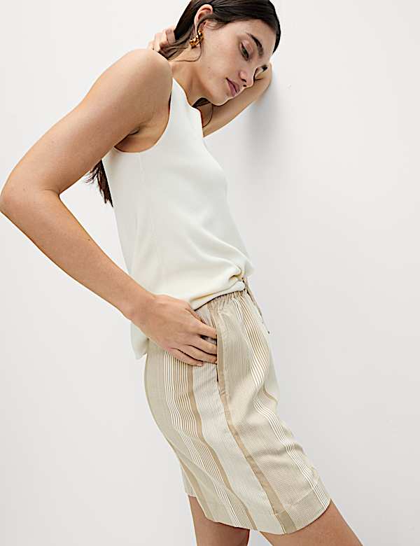 Printed Pure Twill High Waisted Shorts - CH