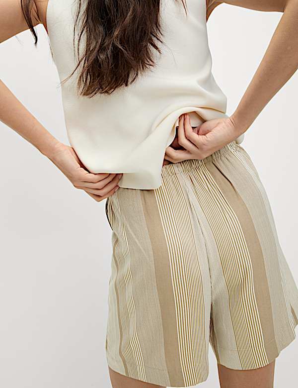 Printed Pure Twill High Waisted Shorts - CH