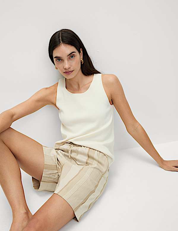 Printed Pure Twill High Waisted Shorts - CH