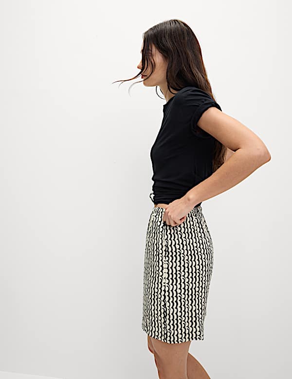 Printed Pure Twill High Waisted Shorts - PL