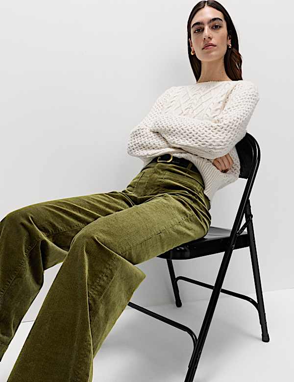Cord Wide Leg Trousers - US