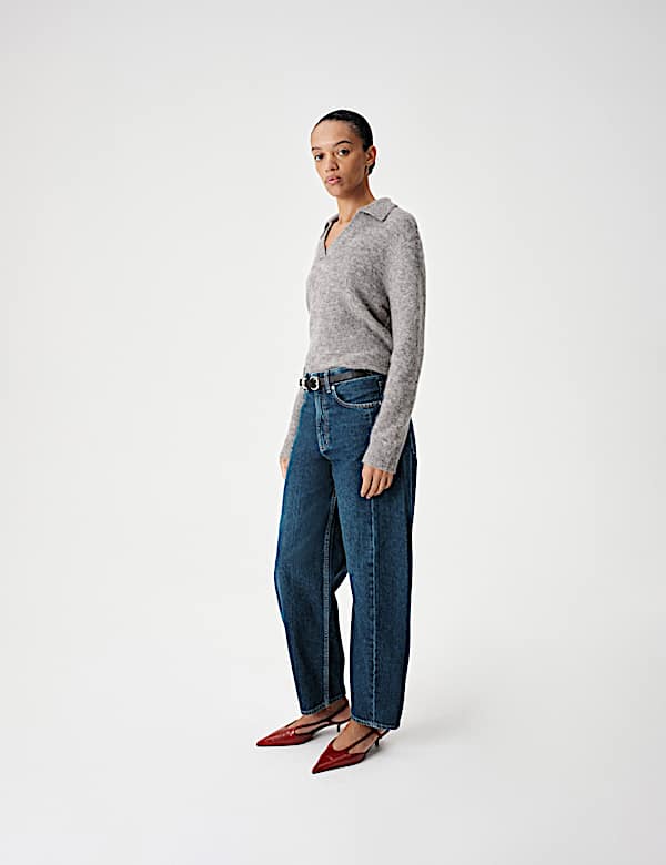 Mid Rise Barrel Leg Jeans - CN