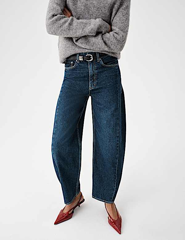 Mid Rise Barrel Leg Jeans - CN
