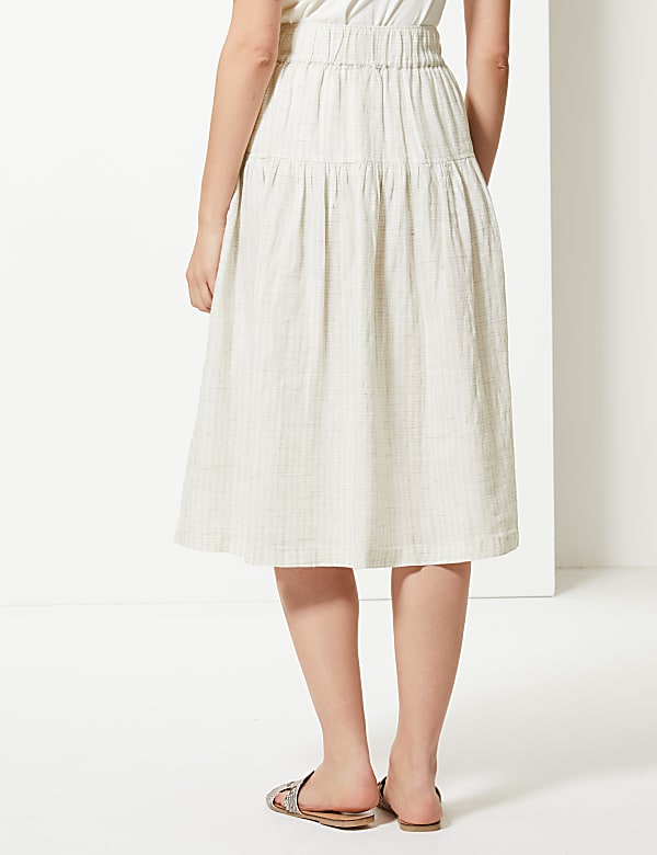 Pure Linen Checked A-Line Midi Skirt