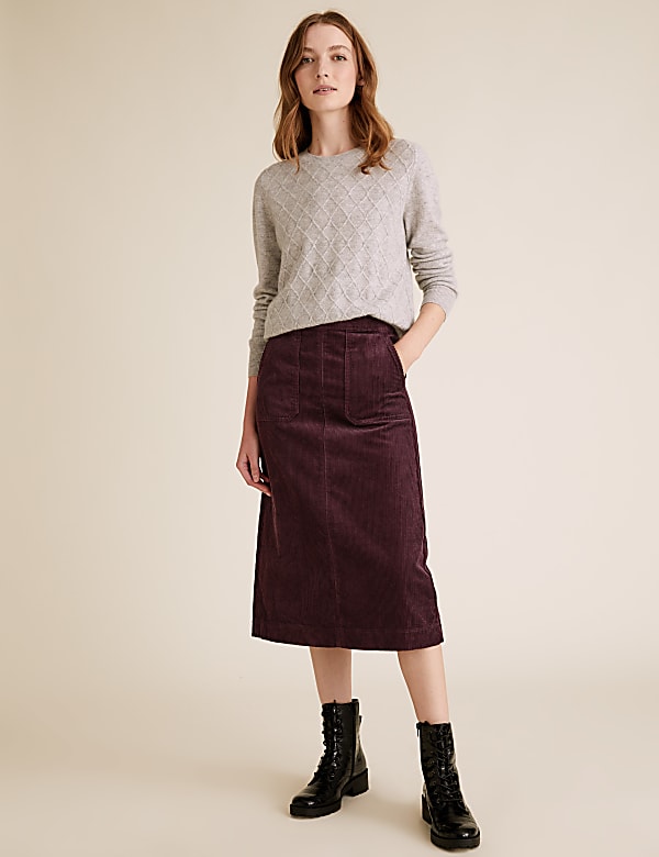 Cotton Rich Cord Midi A Line Skirt